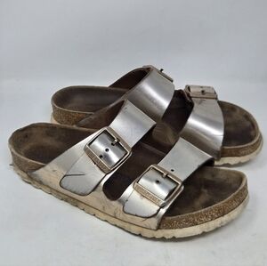 BIRKENSTOCK Arizona Soft Footbed Sandal Sz 37 6-6.5 Metallic Copper Rose Gold